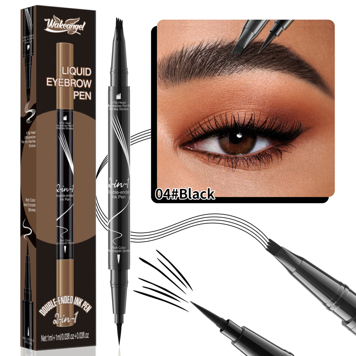 4 Forked Tip Eyebrow Liner Eyes Makeup for Women Waterproof No Fading