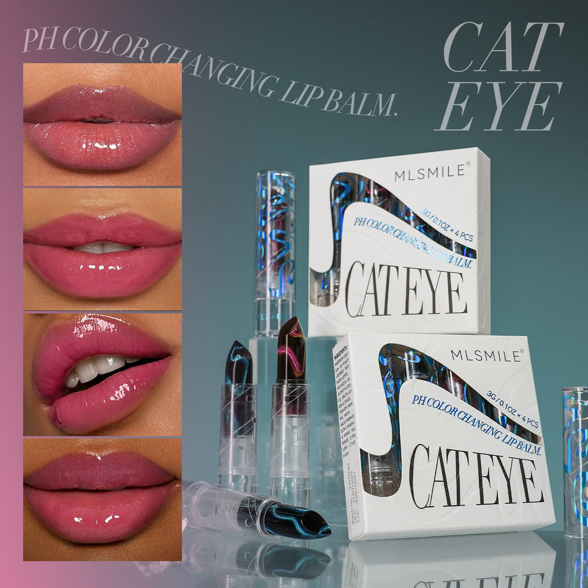 4PCS/set Glitter Lipstick Color Changing Cat Eye Metallic Shine Long Lasting