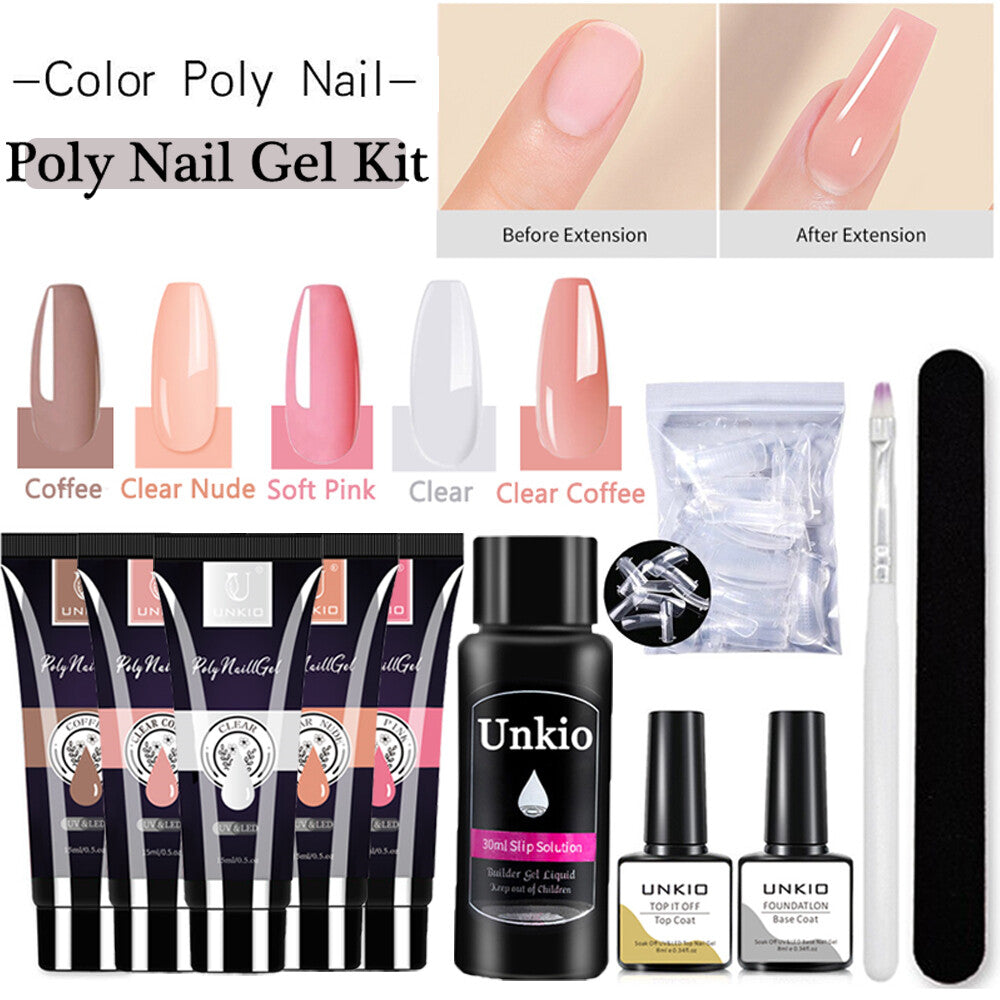 15ml Poly Nail Gel Set 11in1 Soak Off Nail Extension Builder False Nails Nude