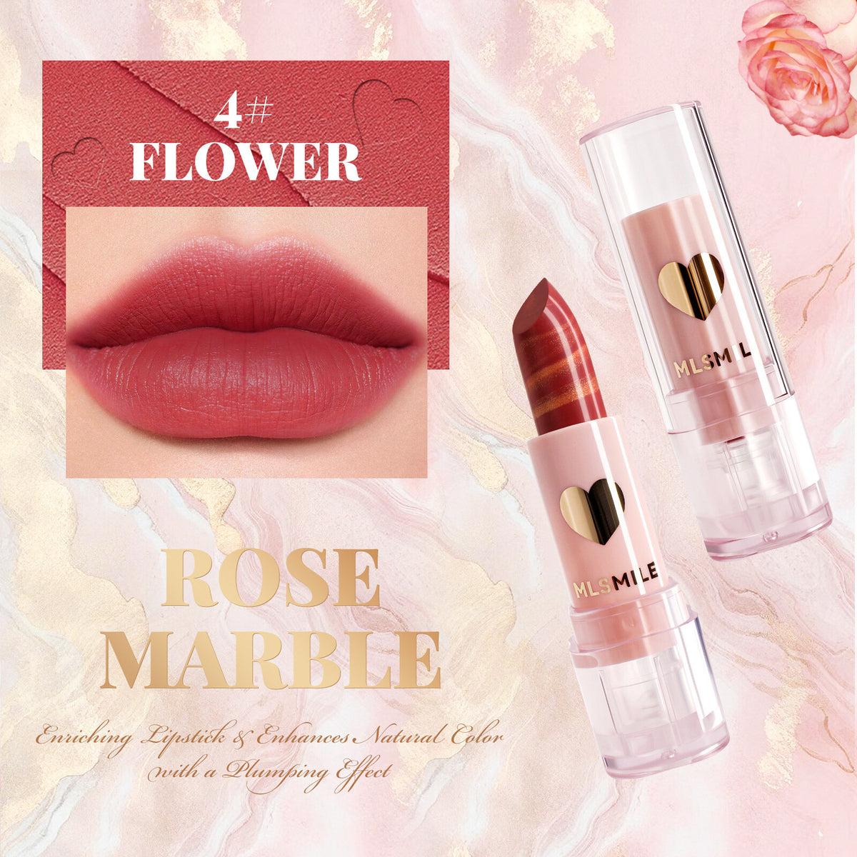 Marble Matte Lipstick 4 Colors Velvet Matte Finish Moisturizing and Long Lasting