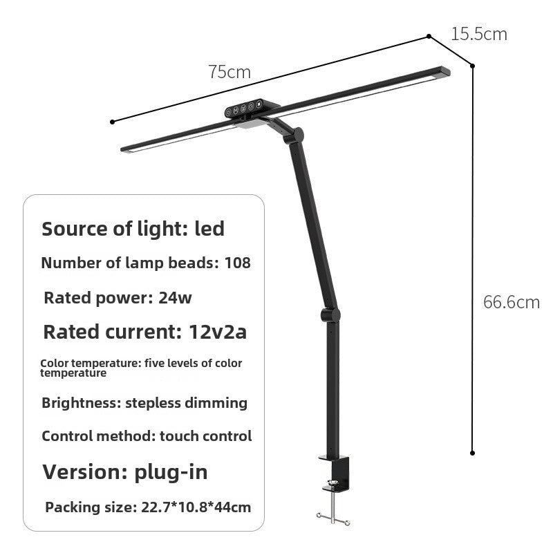 LED Desk Lamp Eye-Care Foldable Dual Head Clip-On Study Light for Reading & Work