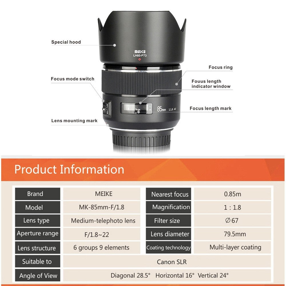 Meike EF 85mm F1.8 Auto Focus Full Frame Lens for Canon Mirrorless Cameras