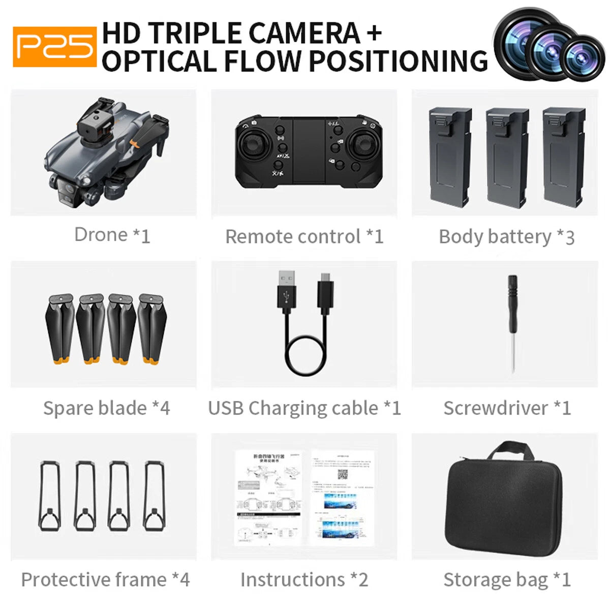 Mini Drone 8K HD Dual Camera GPS Aerial Photography Foldable Re with 3 Battery