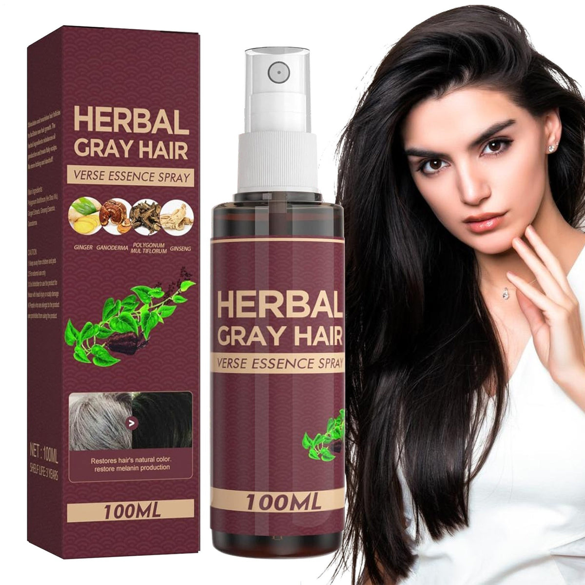 100ml Herbal Gray Hair Reverse Essence Spray Restore Black Hair Serum Oil