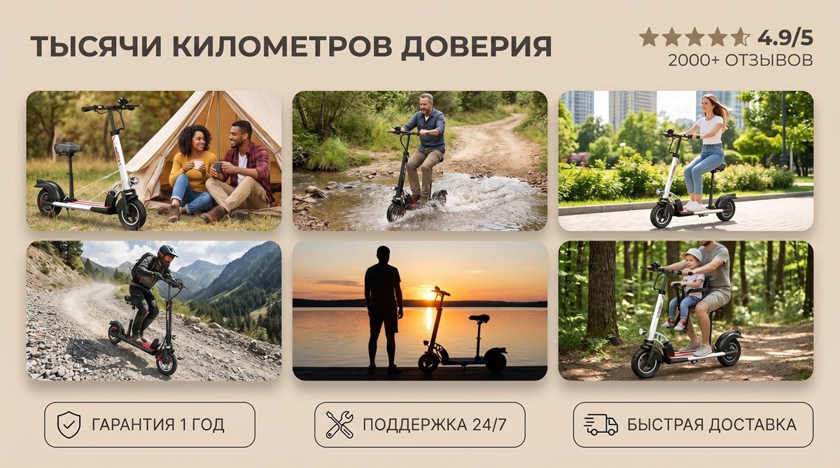 Электросамокат 48V 800W внедорожный для взрослых, запас хода до 60 км, аккумулятор 8-13 А ч