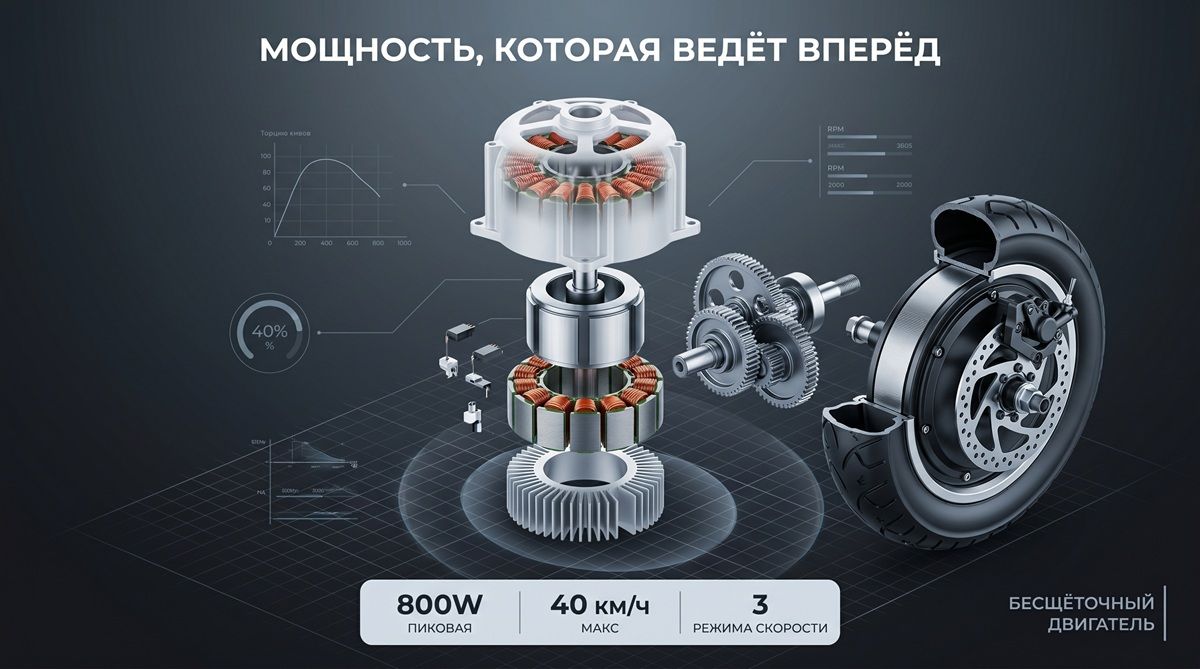 Электросамокат 48V 800W внедорожный для взрослых, запас хода до 60 км, аккумулятор 8-13 А ч