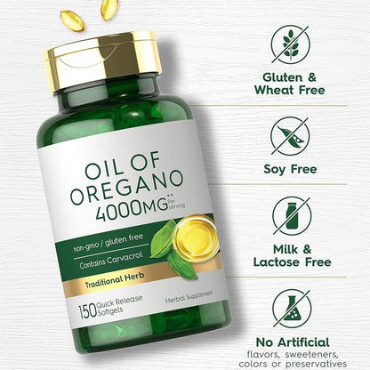 Oregano Oil Softgels 4000mg 150 Count Natural Immune Support 90% Carvacrol