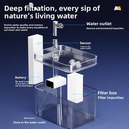 PetFlow Rechargeable Wireless Smart Cat Water Fountain, No Wet Chin