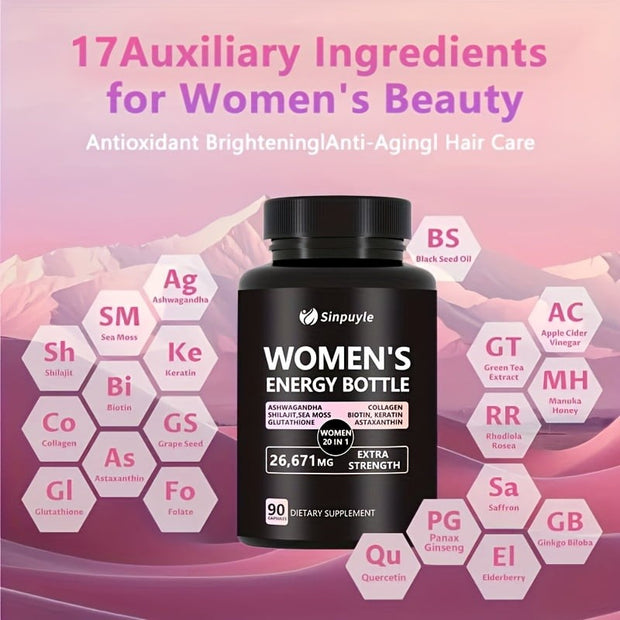 Sinpuyle Women's Extra Strength Energy&Wellness Supplement-1 Bottle 90 Capsules