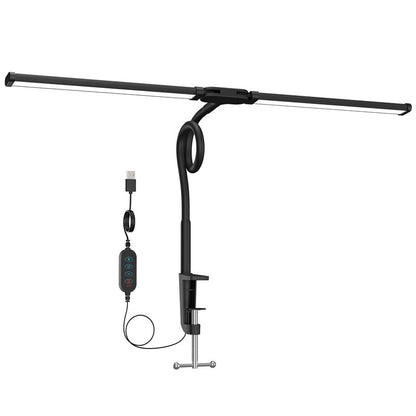 LED Desk Lamp Adjustable Gooseneck Dual Head Clip-On Eye Protection Study Light
