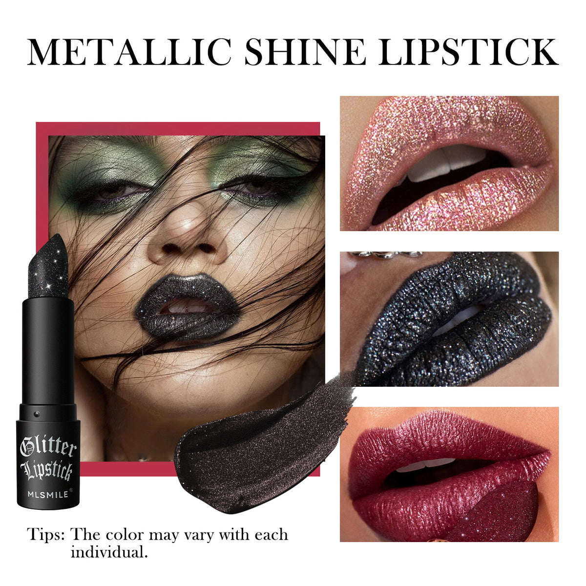 Matte Glitter Black Red Lipstick Noir Envy Halloween Goth Punk Emo Vampire
