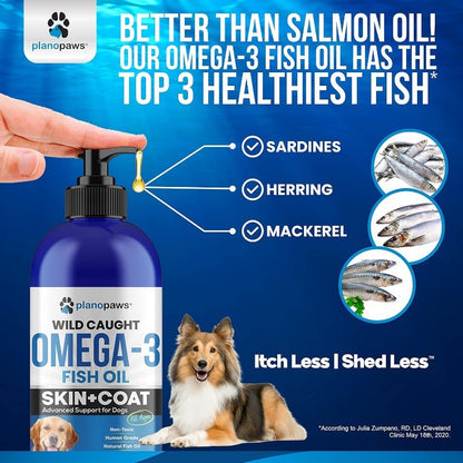 Omega 3 Fish Oil for Dogs to Reduce Shedding & Support Skin & Coat Health