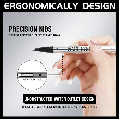 Dual-Ended Eyebrow Liner 2-Prong Tip + Blending Brush, Sweatproof Makeup