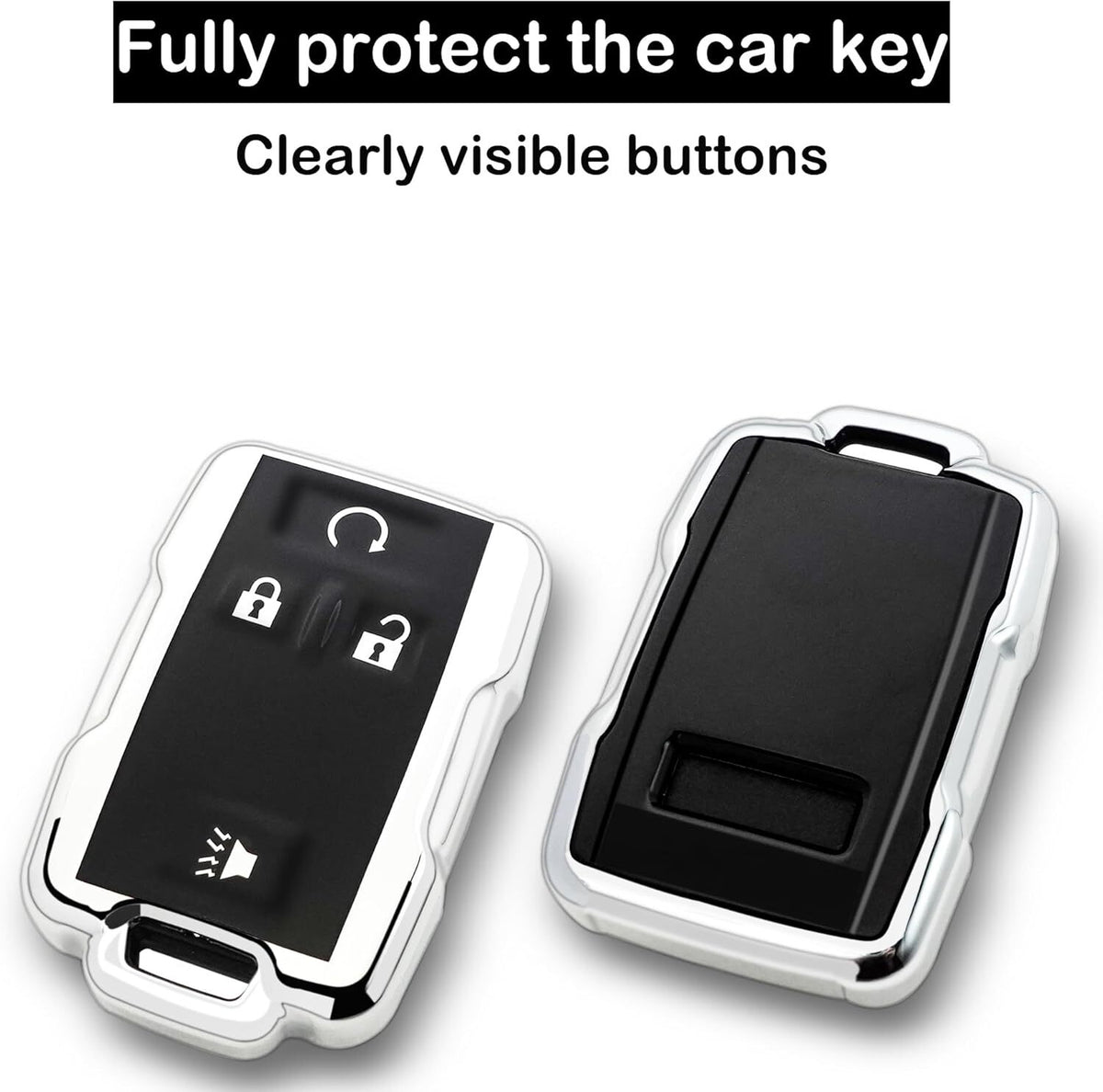 Chevy key fob cover, TPU, 4-btn, fits GMC/Chevy models, red, w/keychain.