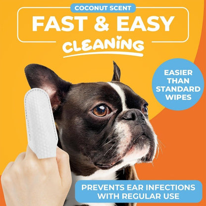 Dog & Cat Ear Cleaning Finger Wipes, Soothe & Deodorize Itchy Ears,Coconut Scent