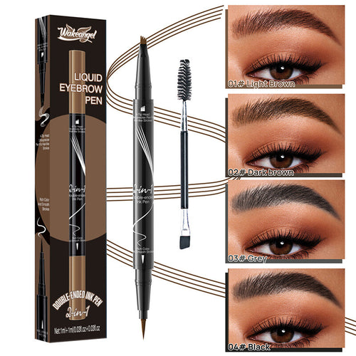 4-Prong Dual-Ended Eyebrow Liner - Quick-Dry, Waterproof, W/Spoolie Brush