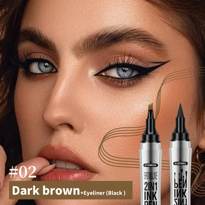 2in1 4 Forked Eyebrow Liner Brow Pen Eyeliner - Real Hair Strokes, Waterproof