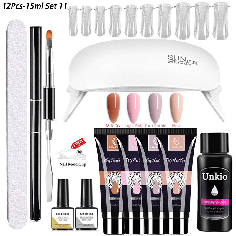 Poly Nail Gel Set 6W LED Lamp Full Manicure Quick Extension Nails Building Tool