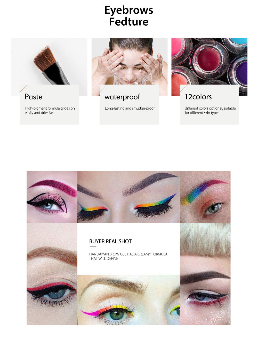 12-Color Eyebrow Liner & Mascara with Brush- Waterproof For Sparse Brows
