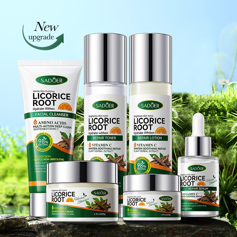 Licorice root & Vitamin C Brightening Set 6pc Botanical Korean Skincare Cleanser