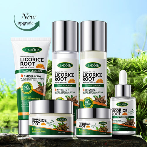 Licorice root & Vitamin C Brightening Set 6pc Botanical Korean Skincare Cleanser