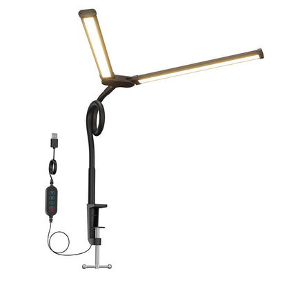 LED Desk Lamp Adjustable Gooseneck Dual Head Clip-On Eye Protection Study Light