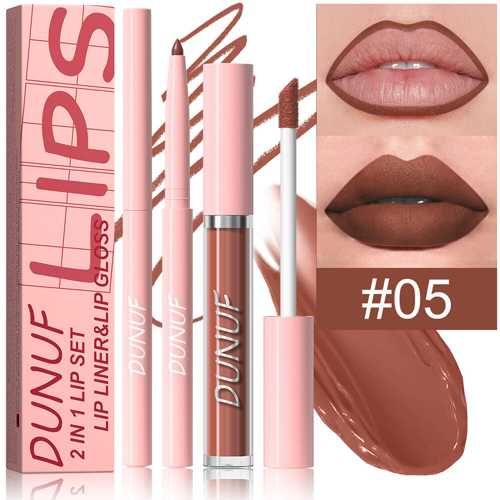 2-in-1 Lip Liner & Lipstick – Velvet Matte, Waterproof, Long Lasting Lip Gloss