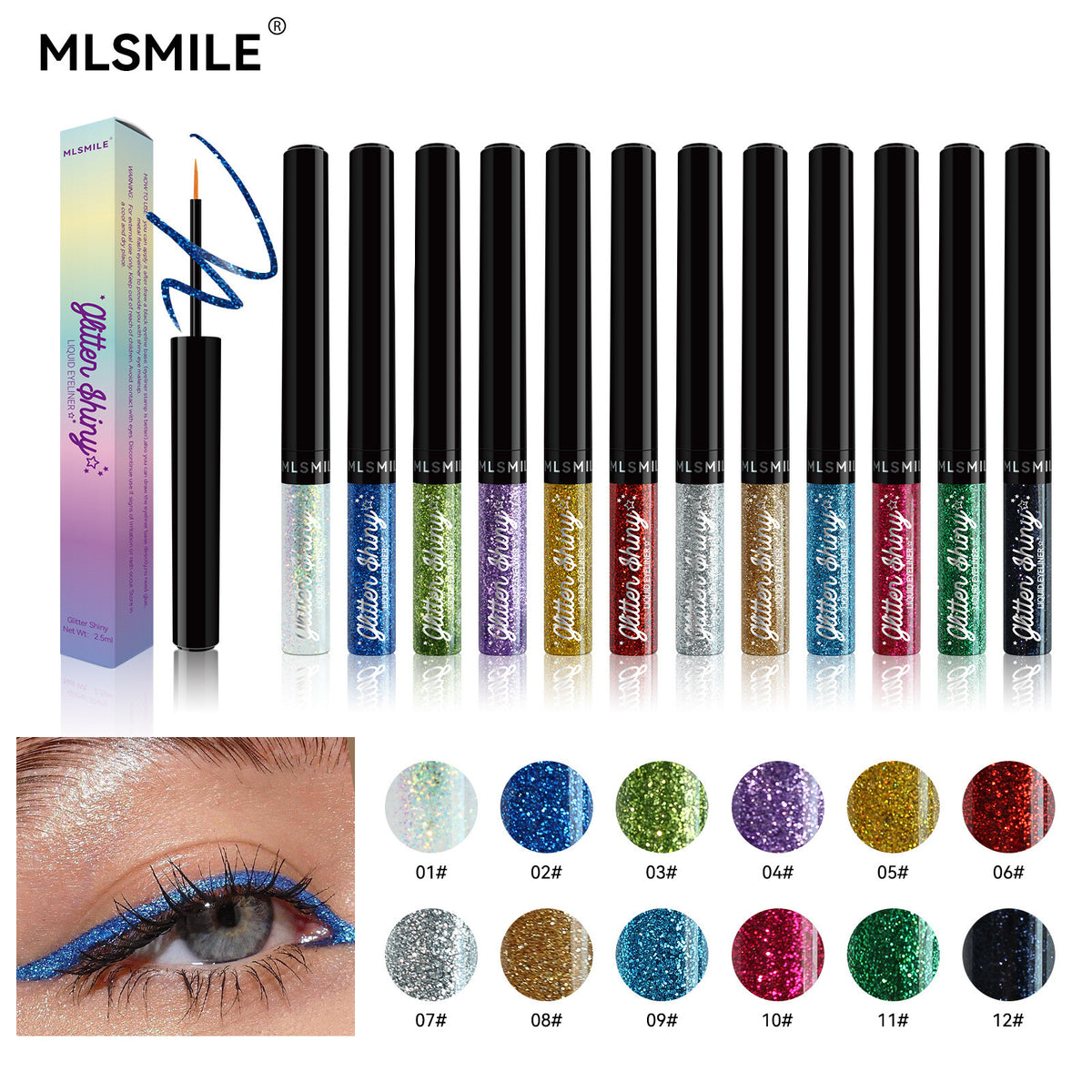Glitter Liquid Eyeliner Pen - Metallic Shine Waterproof Smudge-Proof, Vibrant