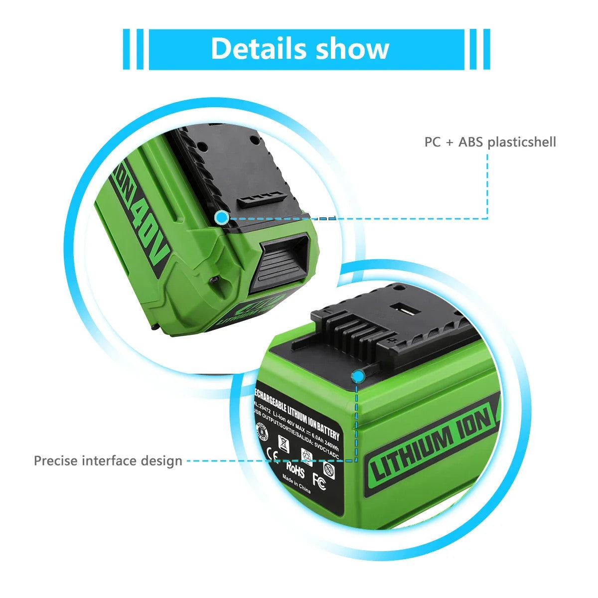 40V Li-ion Battery for Greenworks 19" Push Lawn Mower & Electric Garden Tools