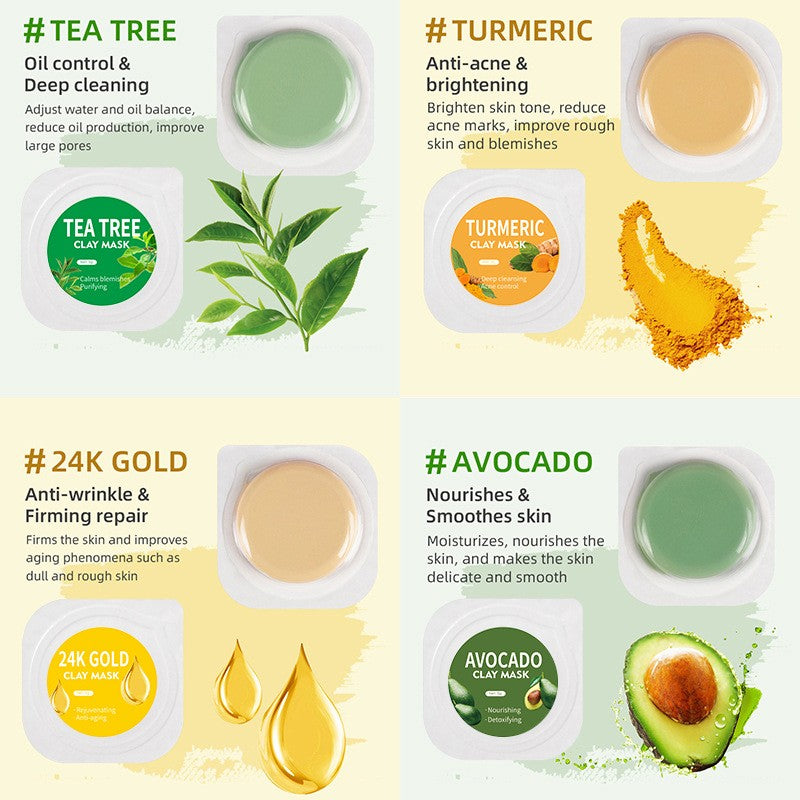 10pcs Gift Box Jelly Green Tea Avocado Clay Mask Hydrate Moisturize Skin Masks