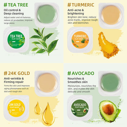 10pcs Gift Box Jelly Green Tea Avocado Clay Mask Hydrate Moisturize Skin Masks