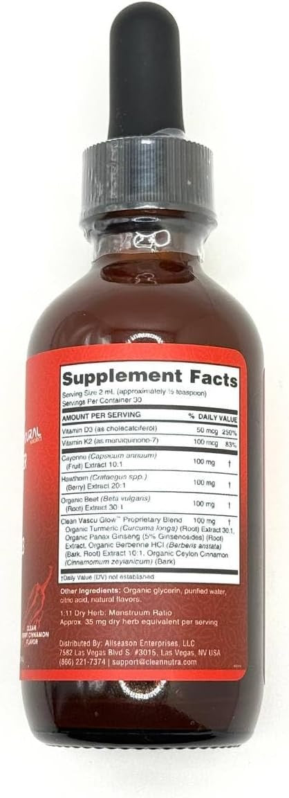 Clean Nutra Cayenne Pepper Drops Supplement Liquid Hawthorn Berry Vitamin D3 K2