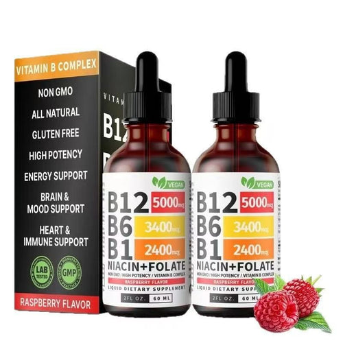 2PACK Liquid B12 B6 for Energy & Metabolism Support - 5000mcg Sublingual Drops