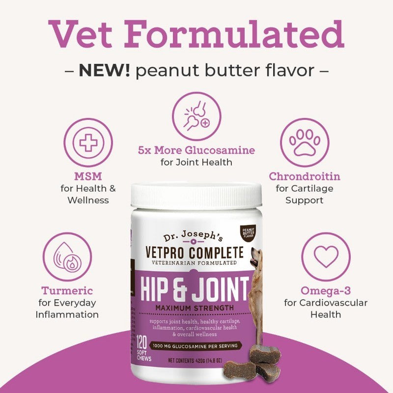 Dog Hip & Joint Chews with Glucosamine, Chondroitin & Turmeric, Peanut Butter