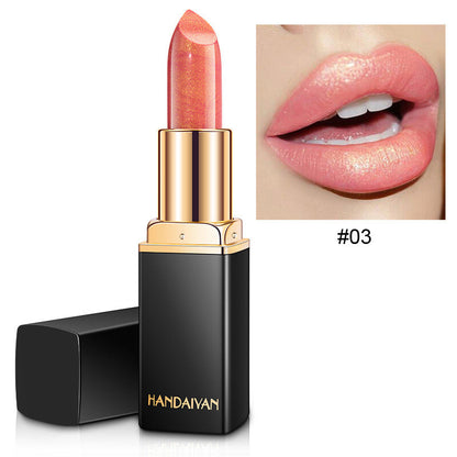 Color-Changing Pearl Lipstick Glitter Shine Metallic Gold Plated Waterproof