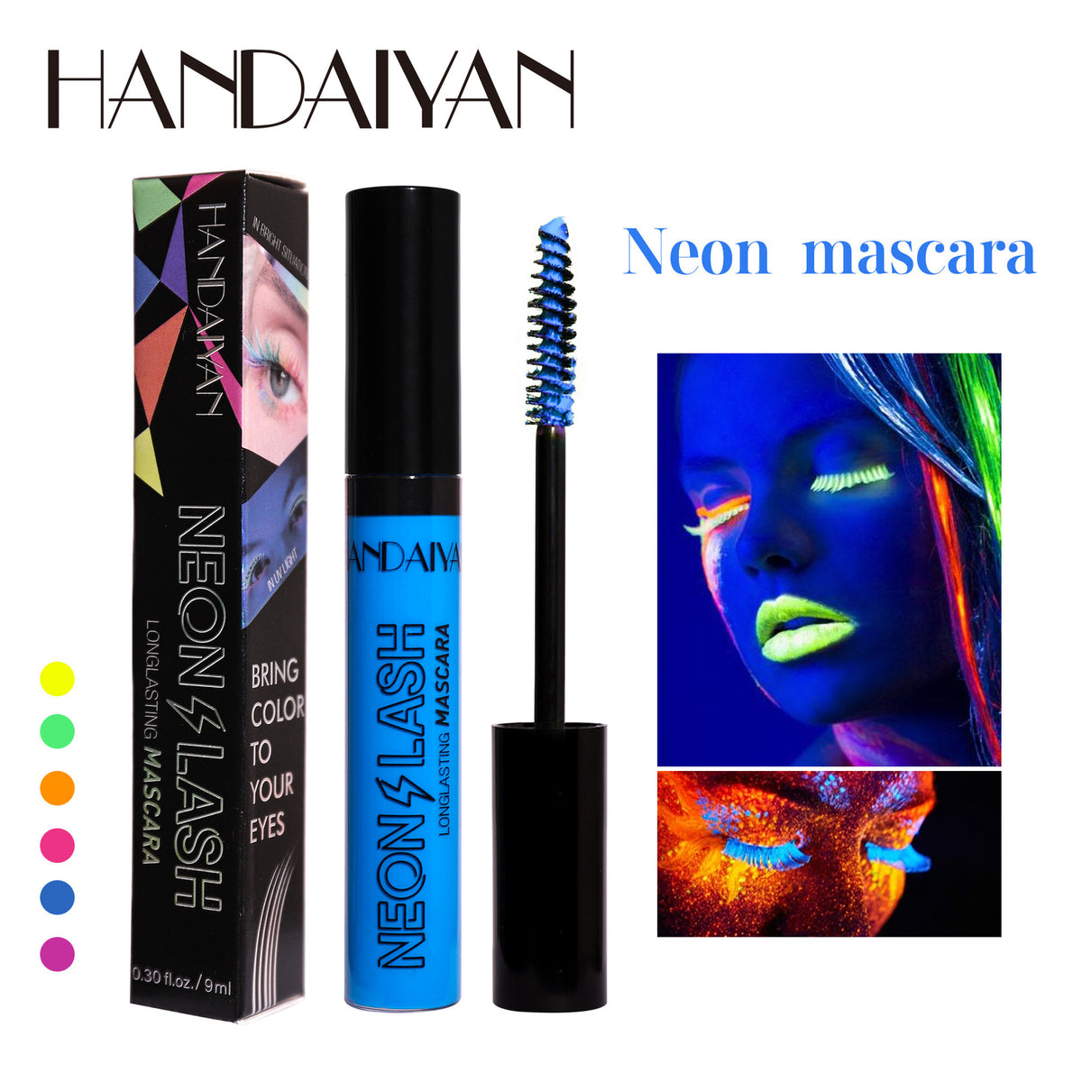 6-Color Fluorescent Mascara - Waterproof, Smudge-Proof, Halloween Eye Makeup