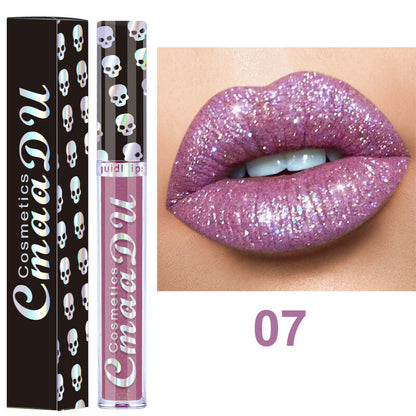 Laser Skull Lip Gloss - Metallic Shimmer, Glitter Lipstick, Party Makeup Purple