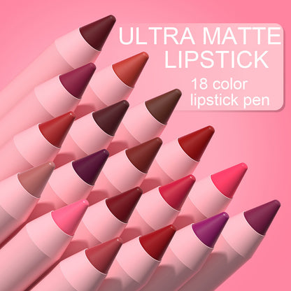 18-Color Matte Lip Pencil Gloss - Waterproof Long Lasting Smudge Proof Non-Stick