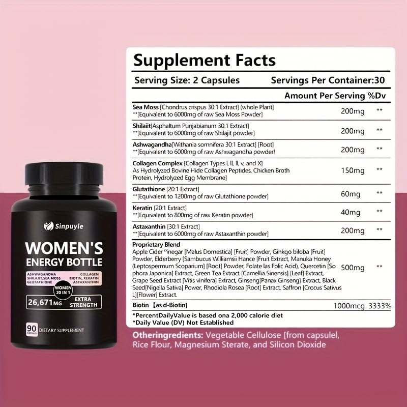 Sinpuyle Women's Extra Strength Energy&Wellness Supplement-1 Bottle 90 Capsules