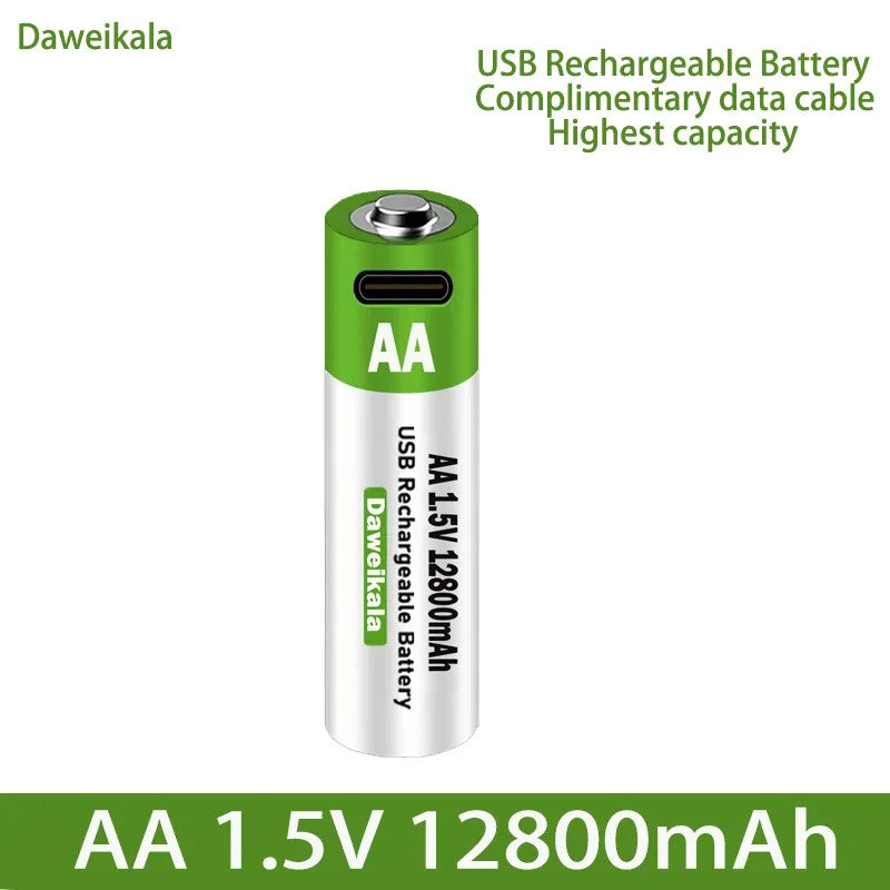 1.5V USB Rechargeable AA Lithium Batteries 12800mAh - Li-ion Battery