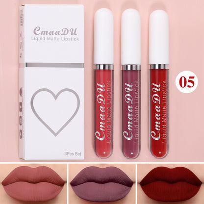 3pcs Matte Liquid Lipstick Set Transfer Proof Long Lasting Non-Sticky Lip Gloss