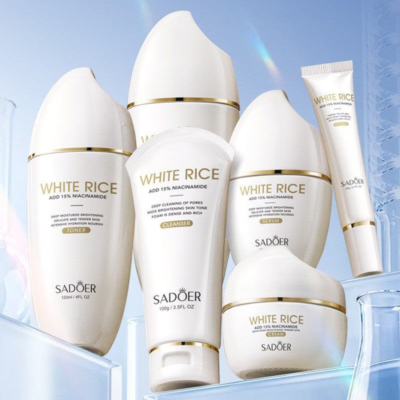 Rice & Niacinamide Skincare Gift Set Cleanser Toner Serum Eye Cream Lotion