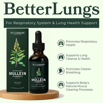 Betterbrand Mullein & Chlorophyll Drops for Lung Detox & Respiratory Support