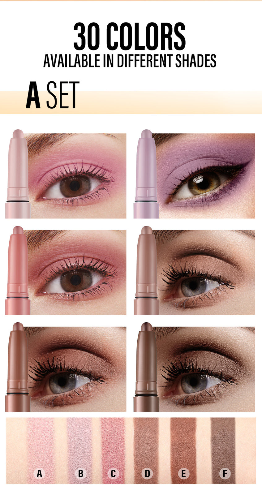 Eyeshadow Pencil 6pcs/Set - Matte & Shimmer, Quick Blend Waterproof Long Lasting