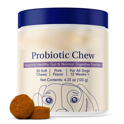 Dog Probiotics for Gut Health 30 Soft Chews Pork Flavor Digestive Support