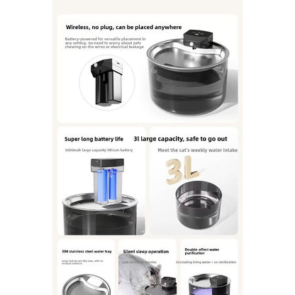 PetFlow Stainless Steel Cat Water Fountain, Cordless Auto Circulation Large