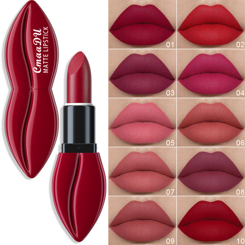 Matte Waterproof Lipstick & Lip Gloss - 10 Colors, Lip-Shaped Design