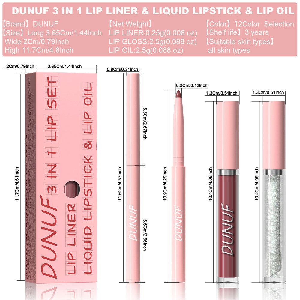 3-in-1 Lip Liner + Lips Gloss + Lip Oil 💄 Matte & Shimmer 🌸 Long Lasting