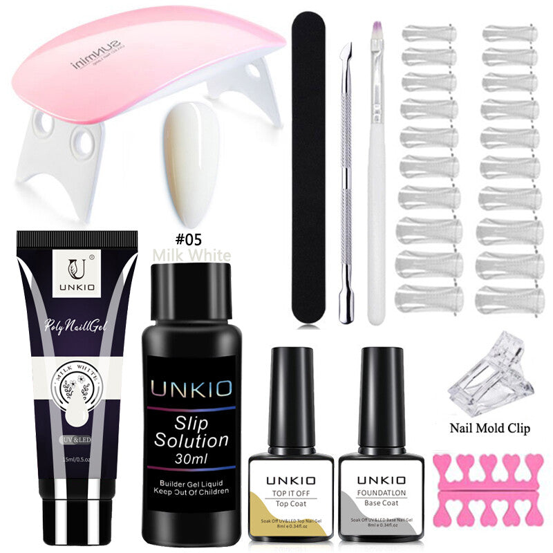Poly Nail Gel Kit French Nails with Tool Set 6W LED Lamp for Manicure Extension