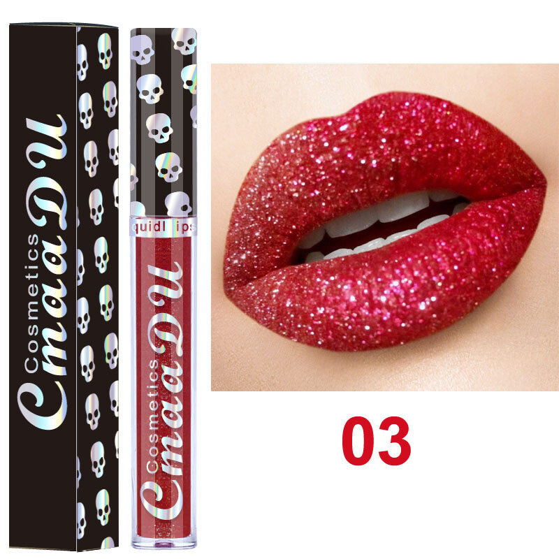 Laser Skull Lip Gloss - Metallic Shimmer, Glitter Lipstick, Party Makeup Purple